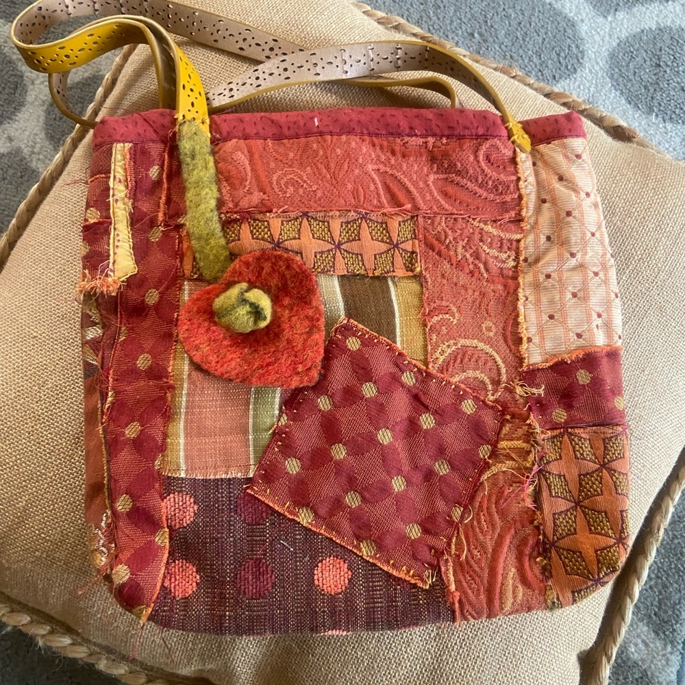 Patchwork Tote Bag - Red and Tan